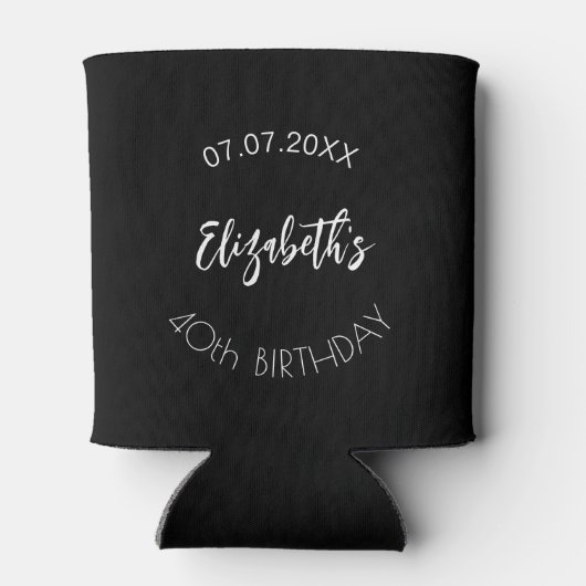 Rafraîchisseur Pour Canette Noir blanc écriture simple anniversaire (Dos)