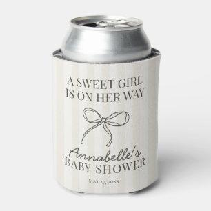 Rafraîchisseur Pour Canette Noir Coquette Bow Beige Baby shower rayé Favoriser