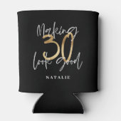 Rafraîchisseur Pour Canette Noir et or 30e anniversaire script moderne élégant (Dos)