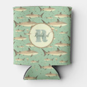 Rafraîchisseur Pour Canette Nom + Aquarelle Monogramme 🌊 🐋 requin vert (Devant)