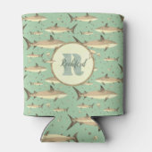 Rafraîchisseur Pour Canette Nom + Aquarelle Monogramme 🌊 🐋 requin vert (Dos)