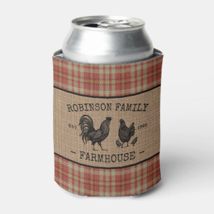 Rafraîchisseur Pour Canette Nom de famille Farmhouse Vintage Red Plaid Burlap