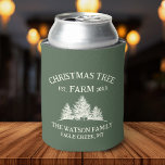 Rafraîchisseur Pour Canette Nom de famille personnalisé Christmas Tree Farm Re<br><div class="desc">Salutations à la saison avec nos vacances sur mesure peut refroidir! Avec son nom de famille et son design rétro de la ferme de Noël en vert sage,  il est parfait pour garder vos boissons cool et festives!</div>