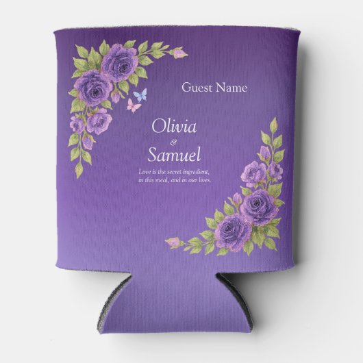 Rafraîchisseur Pour Canette Nom de l'invité Fleurs mauves pourpres et Mariage (Devant)