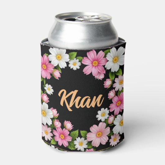 Rafraîchisseur Pour Canette Nom devant les fleurs blanches et roses (Can devant)