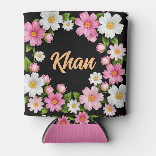 Rafraîchisseur Pour Canette Nom devant les fleurs blanches et roses (Devant)