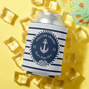 Rafraîchisseur Pour Canette Nom du bateau nautique Ancre Corde Marine Blue Wel