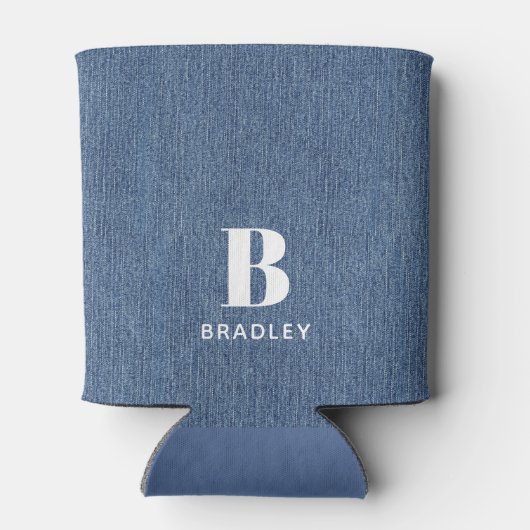 Rafraîchisseur Pour Canette Nom initial, Déni bleu clair Imprimer 12oz (Dos)