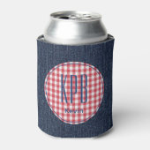Rafraîchisseur Pour Canette Nom Monogramme Imprimé Gingham Bleu Foncé en Denim (Can devant)