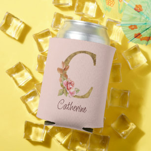 Rafraîchisseur Pour Canette Nom personnalisé Blush Rose Gold Foncé Lettre C