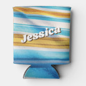 Rafraîchisseur Pour Canette Nom personnalisé moderne Fun Blue Soft Jaune (Devant)