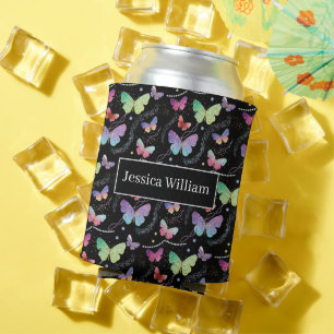 Rafraîchisseur Pour Canette Nom personnel Élégant Papillons violets brillants