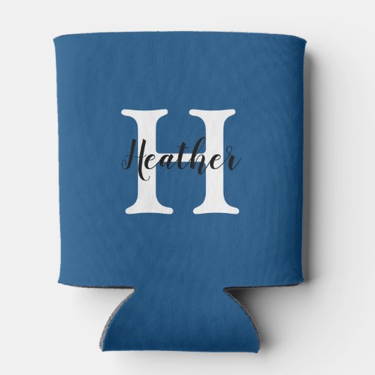 Rafraîchisseur Pour Canette Nom simple bleu et blanc + initial (Dos)