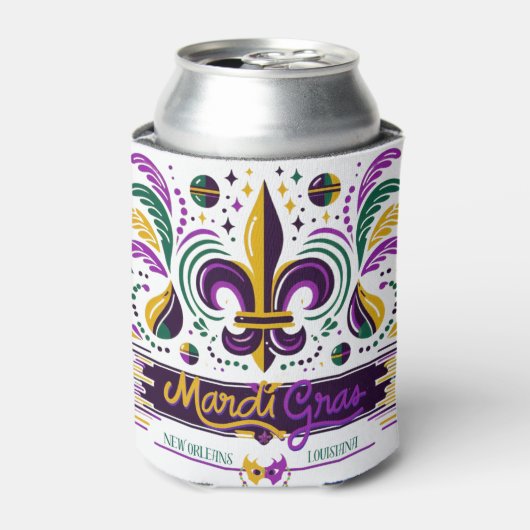 Rafraîchisseur Pour Canette Nouvelle-Orléans Mardi Gras jaune violet vert (Can devant)