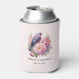 Rafraîchisseur Pour Canette Oiseau chanteur perché sur des pivoines roses mari