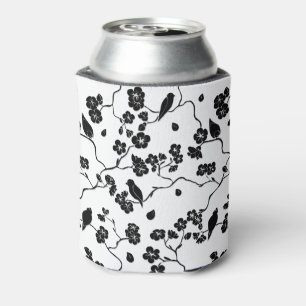 Rafraîchisseur Pour Canette Oiseaux à motif noir et blanc sur fleurs de cerisi