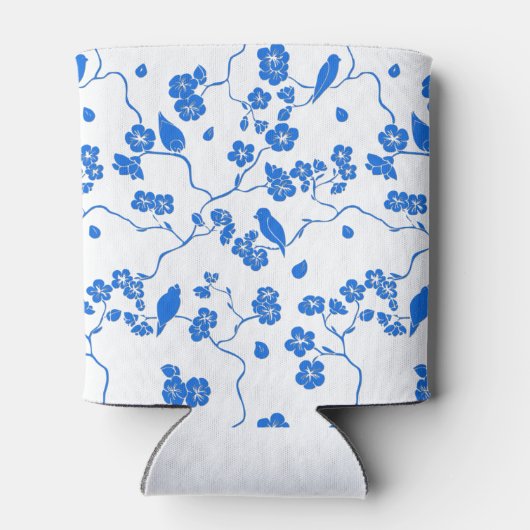 Rafraîchisseur Pour Canette Oiseaux en fleurs de cerisiers Bleu Imprimer (Dos)