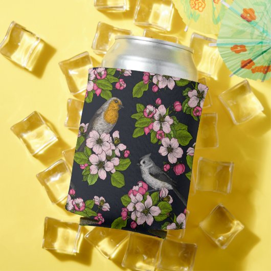 Rafraîchisseur Pour Canette Oiseaux et fleurs en noir (Été in situ)