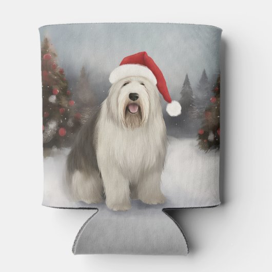 Rafraîchisseur Pour Canette Old English Sheepdog en Noël de neige (Dos)