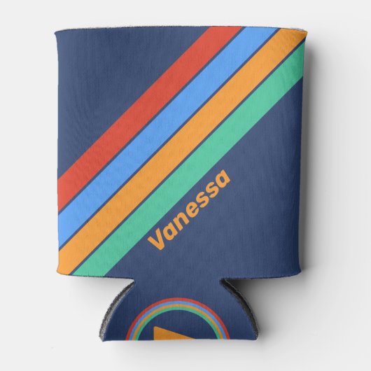 Rafraîchisseur Pour Canette Old School Retro Rainbow Stripes with Name (Devant)