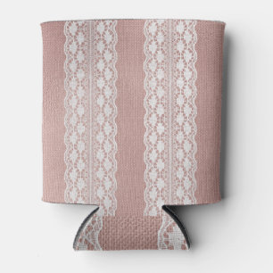 Rafraîchisseur Pour Canette Or rose métallique, texture dentelle blanc cassé.