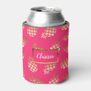 Rafraîchisseur Pour Canette Or tropical d'été et motif rose d'ananas