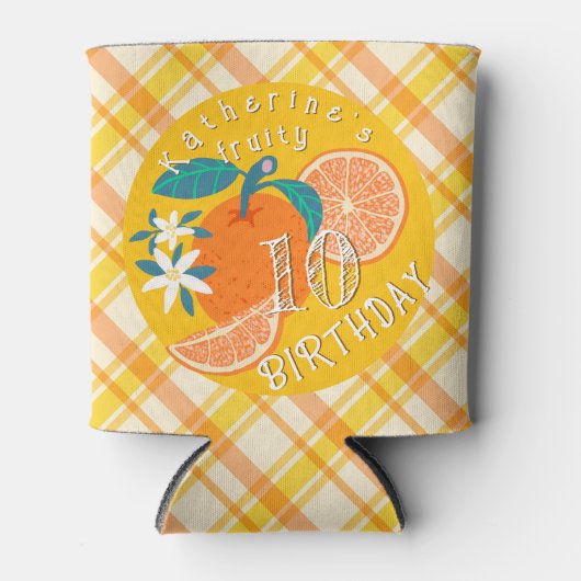Rafraîchisseur Pour Canette Orange Fruit Anniversaire Plaid (Devant)