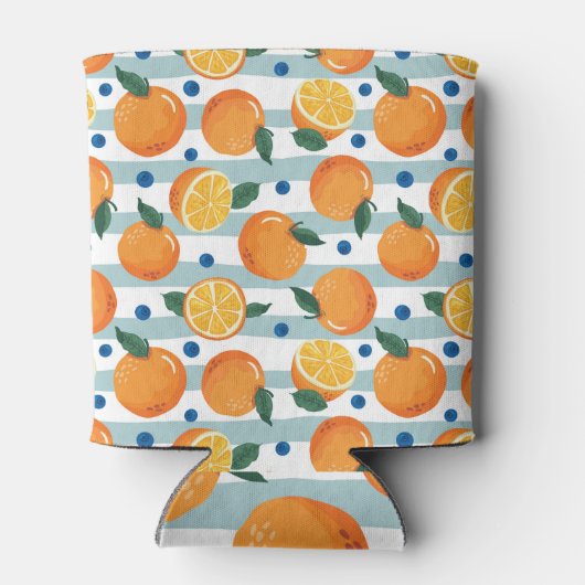 Rafraîchisseur Pour Canette Oranges à rayures arrière - plan, motif d'été. (Dos)