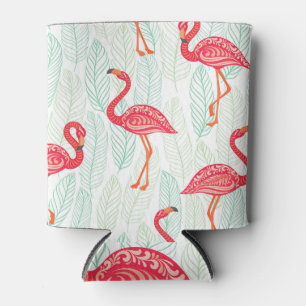 Rafraîchisseur Pour Canette Ornements de Flamant rose : Motif Vintage feuillu.