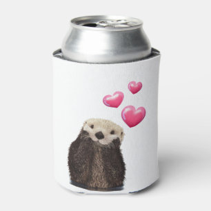 Rafraîchisseur Pour Canette Otter mignonne avec Coeurs d'Amour Rose