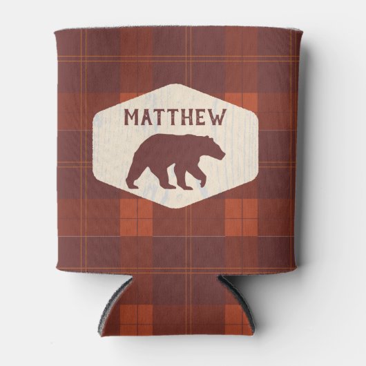 Rafraîchisseur Pour Canette Ours Rustique Retro Plaid Personnalisé (Devant)