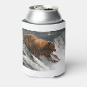 Rafraîchisseur Pour Canette Ours sur le point d'attraper saumon dans la bouche (Can Dos)