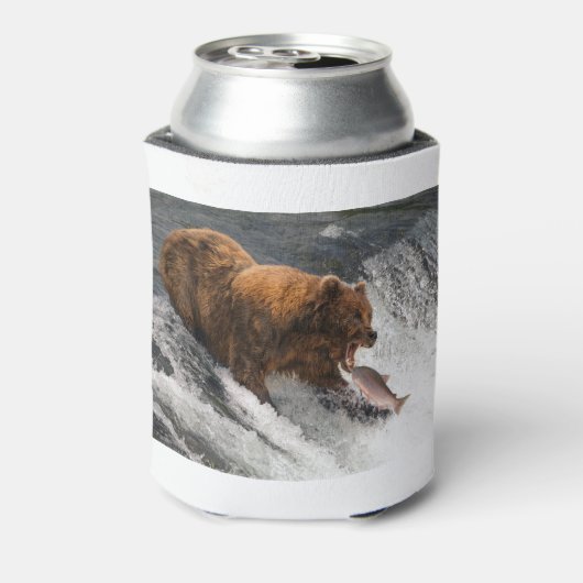 Rafraîchisseur Pour Canette Ours sur le point d'attraper saumon dans la bouche