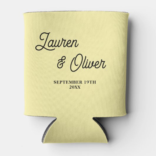 Rafraîchisseur Pour Canette Pale Yellow Script Minimalist Wedding (Devant)