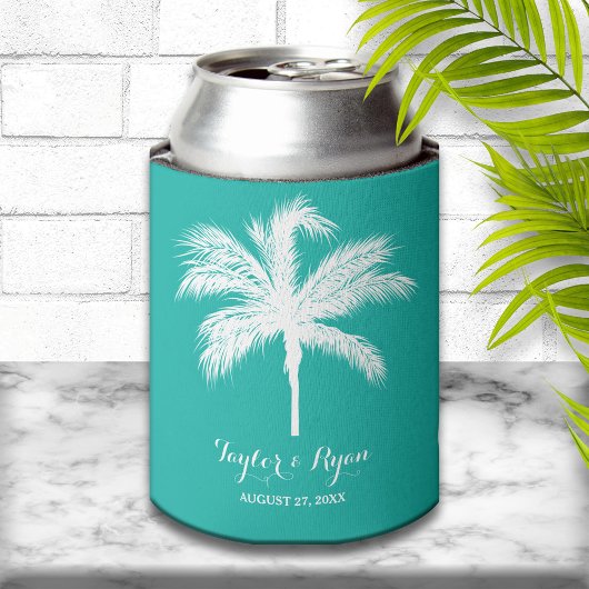 Rafraîchisseur Pour Canette Palm Tree Aqua Wedding Favoriser