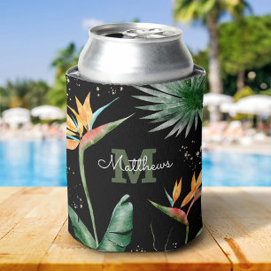 Rafraîchisseur Pour Canette Palme de feuillage tropical Monogramme Or Noir