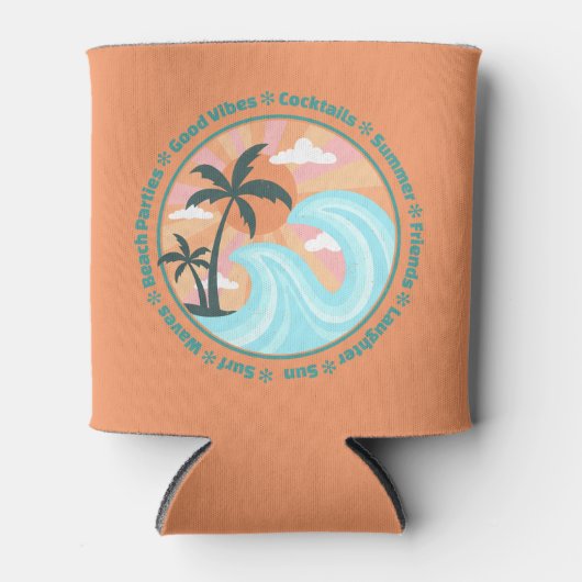 Rafraîchisseur Pour Canette Palmiers tropicaux Hawaiian Island Good Vibes (Devant)