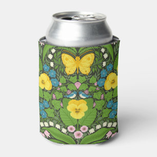 Rafraîchisseur Pour Canette Pansies jaunes, oiseaux et papillons