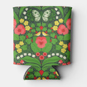 Rafraîchisseur Pour Canette Pansies rouges, oiseaux et papillons (Devant)