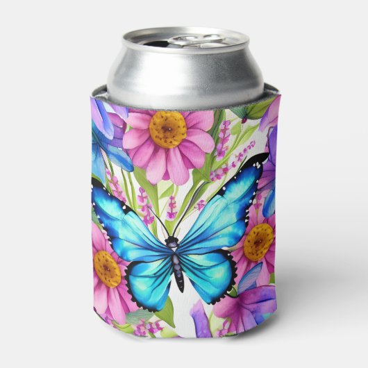 Rafraîchisseur Pour Canette Papillon bleu dans un champ de fleurs (Can devant)