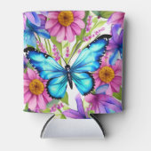 Rafraîchisseur Pour Canette Papillon bleu dans un champ de fleurs (Devant)