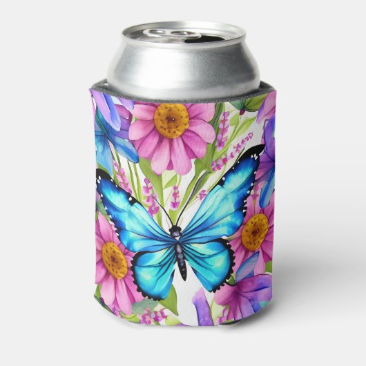 Rafraîchisseur Pour Canette Papillon bleu dans un champ de fleurs (Can Dos)