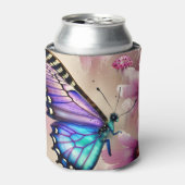 Rafraîchisseur Pour Canette Papillon bleu étonnant et fleurs roses (Can devant)