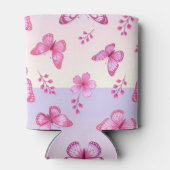Rafraîchisseur Pour Canette Papillon rose et motif de fleurs (Dos)