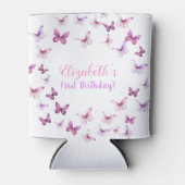 Rafraîchisseur Pour Canette Papillon rose Premier anniversaire bébé fille (Devant)