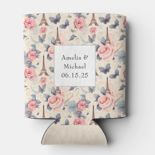 Rafraîchisseur Pour Canette Papillon Tour Eiffel et Mariage Motif Rose (Dos)