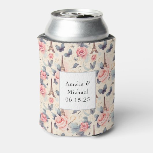 Rafraîchisseur Pour Canette Papillon Tour Eiffel et Mariage Motif Rose (Can Dos)