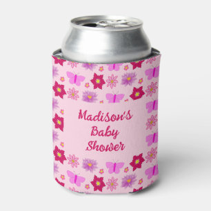 Rafraîchisseur Pour Canette Papillons et fleurs roses pour bébé fille à motifs