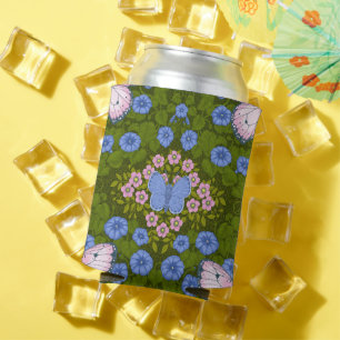 Rafraîchisseur Pour Canette Papillons et symétrie des fleurs, bleu et rose