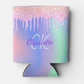 Rafraîchisseur Pour Canette Parties scintillant arc-en-ciel goutte rose monogr (Devant)